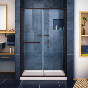 DreamLine Infinity-Z 36 in. D x 48 in. W x 74 3/4 in. H Clear Sliding Shower Door in Oil Rubbed Bronze, Center Drain Biscuit Base