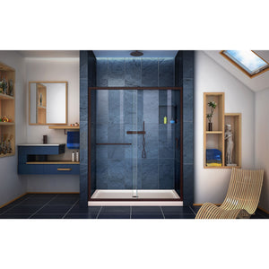 DreamLine Infinity-Z 32 in. D x 60 in. W x 74 3/4 in. H Clear Sliding Shower Door in Oil Rubbed Bronze, Center Drain Biscuit Base