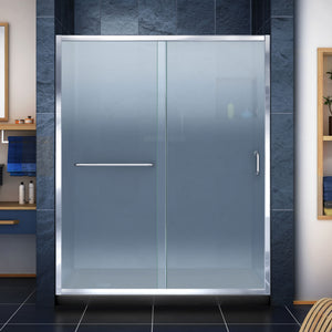 DreamLine Infinity-Z 30 in. D x 60 in. W x 74 3/4 in. H Frosted Sliding Shower Door in Chrome and Left Drain Black Base