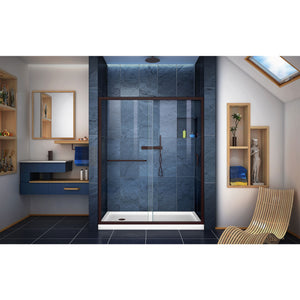 DreamLine Infinity-Z 30 in. D x 60 in. W x 74 3/4 in. H Clear Sliding Shower Door in Oil Rubbed Bronze and Left Drain White Base
