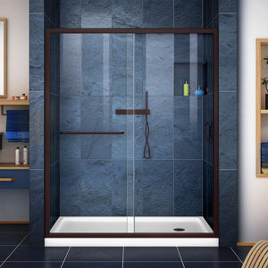 DreamLine Infinity-Z 34 in. D x 60 in. W x 74 3/4 in. H Clear Sliding Shower Door in Oil Rubbed Bronze and Right Drain White Base