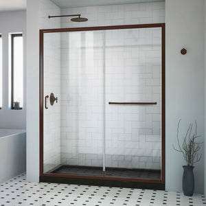 DreamLine Infinity-Z 36 in. D x 60 in. W x 74 3/4 in. H Clear Sliding Shower Door in Oil Rubbed Bronze, Center Drain Black Base