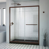 DreamLine Infinity-Z 34 in. D x 60 in. W x 74 3/4 in. H Clear Sliding Shower Door in Oil Rubbed Bronze, Left Drain Black Base
