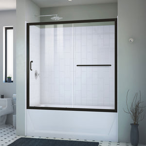 DreamLine Infinity-Z 56-60 in. W x 60 in. H Clear Sliding Tub Door in Satin Black with White Acrylic Wall Kit