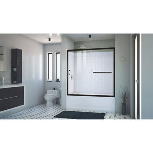 DreamLine Infinity-Z 56-60 in. W x 60 in. H Clear Sliding Tub Door in Satin Black with White Acrylic Wall Kit
