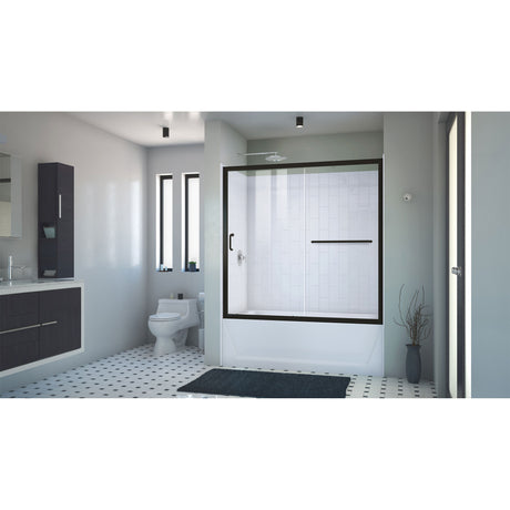 DreamLine Infinity-Z 56-60 in. W x 60 in. H Clear Sliding Tub Door in Satin Black with White Acrylic Wall Kit