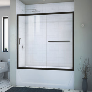DreamLine Infinity-Z 56-60 in. W x 58 in. H Semi-Frameless Sliding Tub Door, Clear Glass in Satin Black