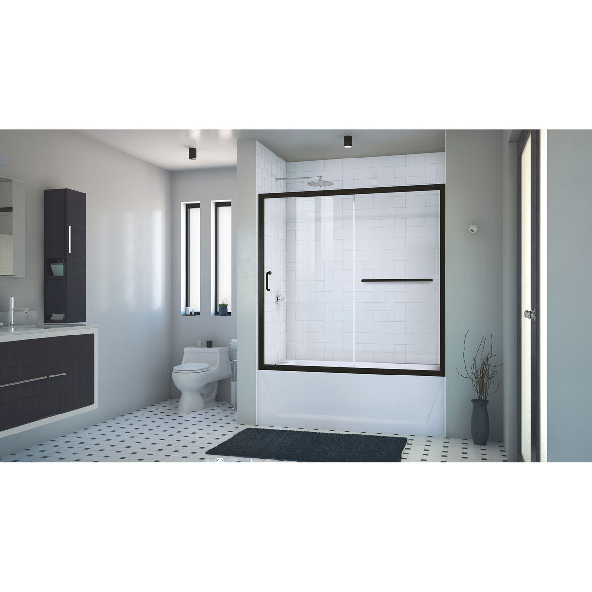 DreamLine Infinity-Z 56-60 in. W x 58 in. H Semi-Frameless Sliding Tub Door, Clear Glass in Satin Black