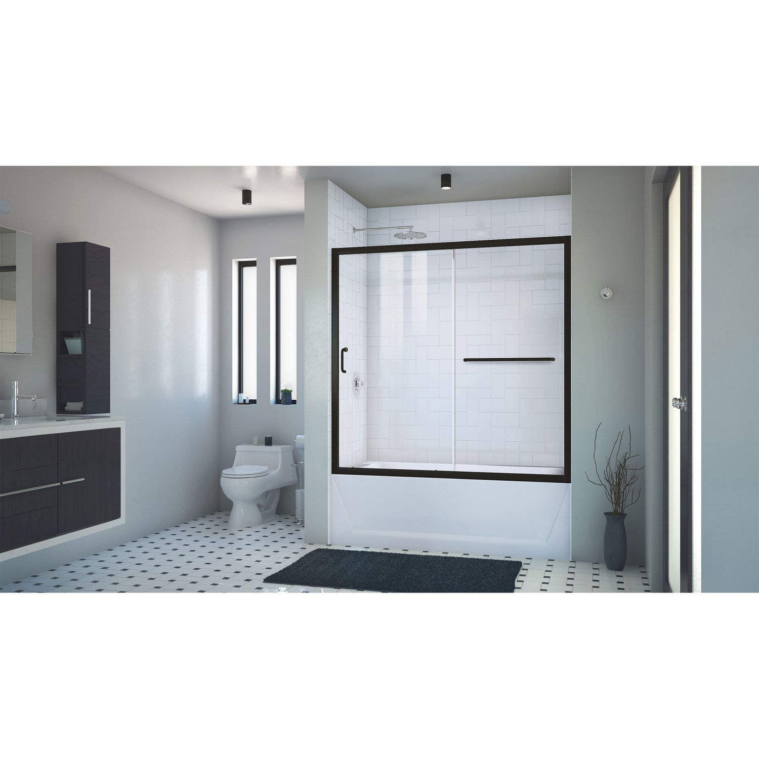 DreamLine Infinity-Z 56-60 in. W x 58 in. H Semi-Frameless Sliding Tub Door, Clear Glass in Satin Black