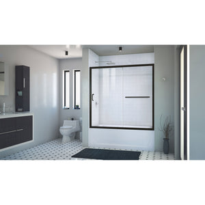 DreamLine Infinity-Z 56-60 in. W x 58 in. H Semi-Frameless Sliding Tub Door, Clear Glass in Satin Black