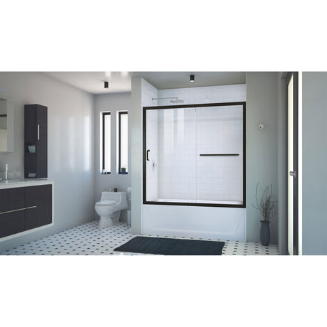 DreamLine Infinity-Z 56-60 in. W x 58 in. H Semi-Frameless Sliding Tub Door, Clear Glass in Satin Black