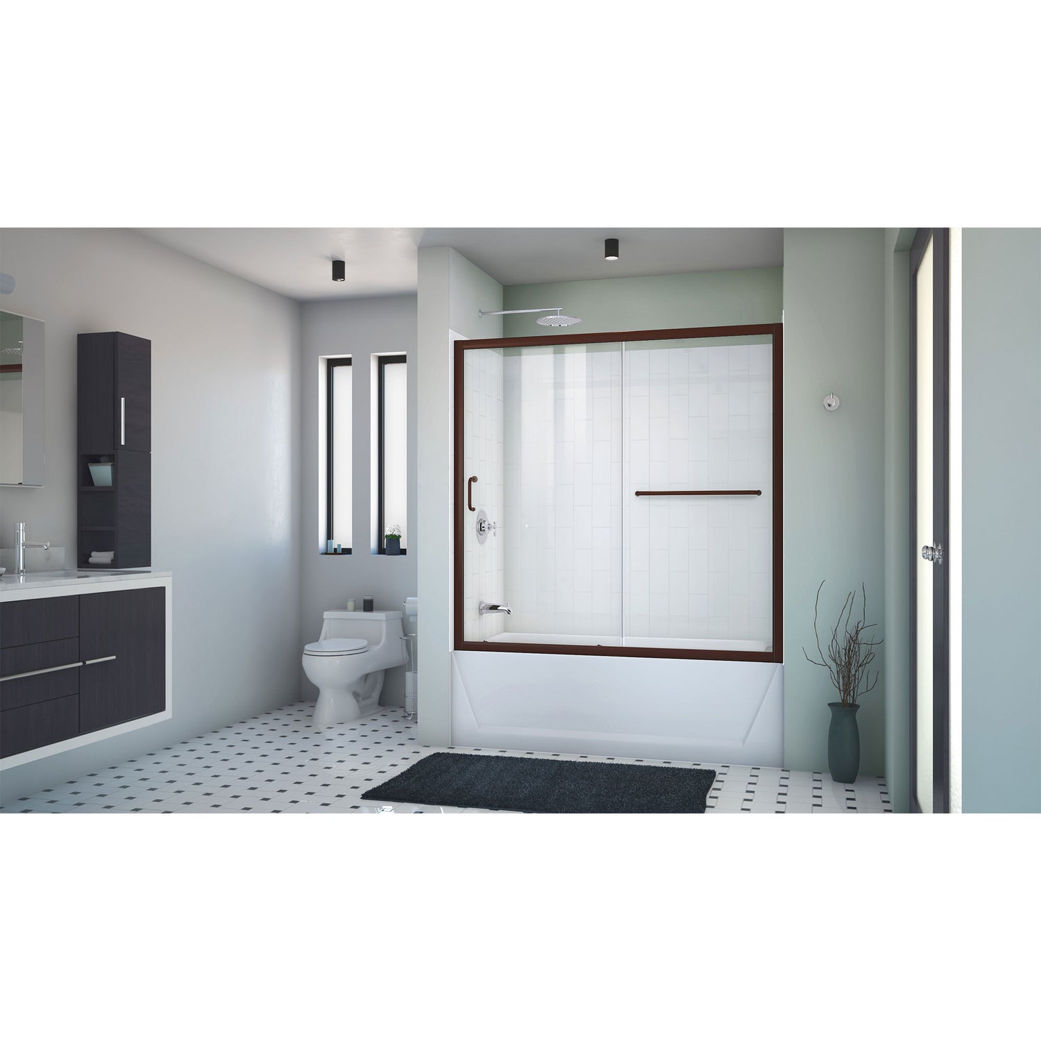 DreamLine Infinity-Z 56-60 in. W x 60 in. H Clear Sliding Tub Door in Oil Rubbed Bronze with White Acrylic Wall Kit