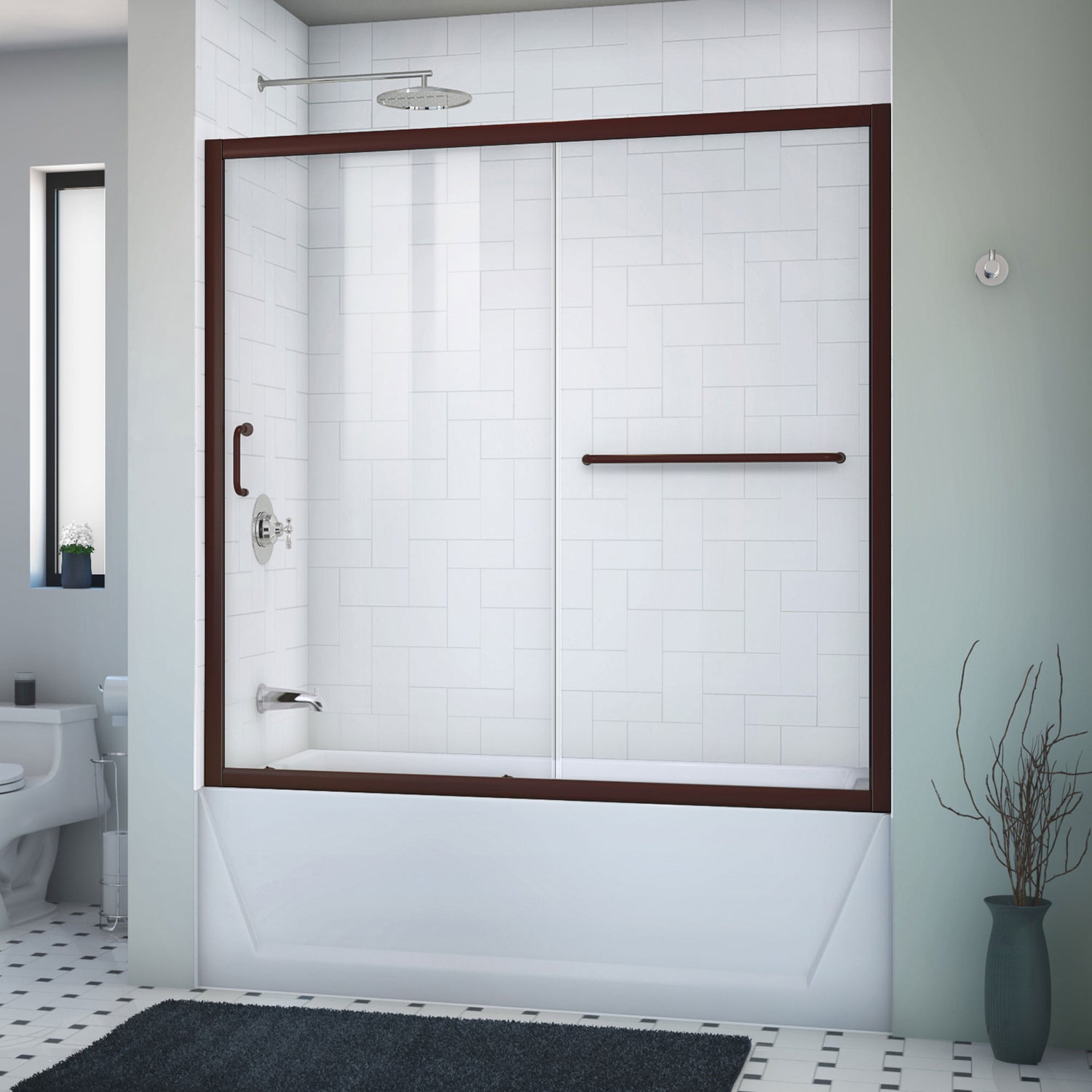 DreamLine Infinity-Z 56-60 in. W x 58 in. H Semi-Frameless Sliding Tub Door, Clear Glass in Oil Rubbed Bronze