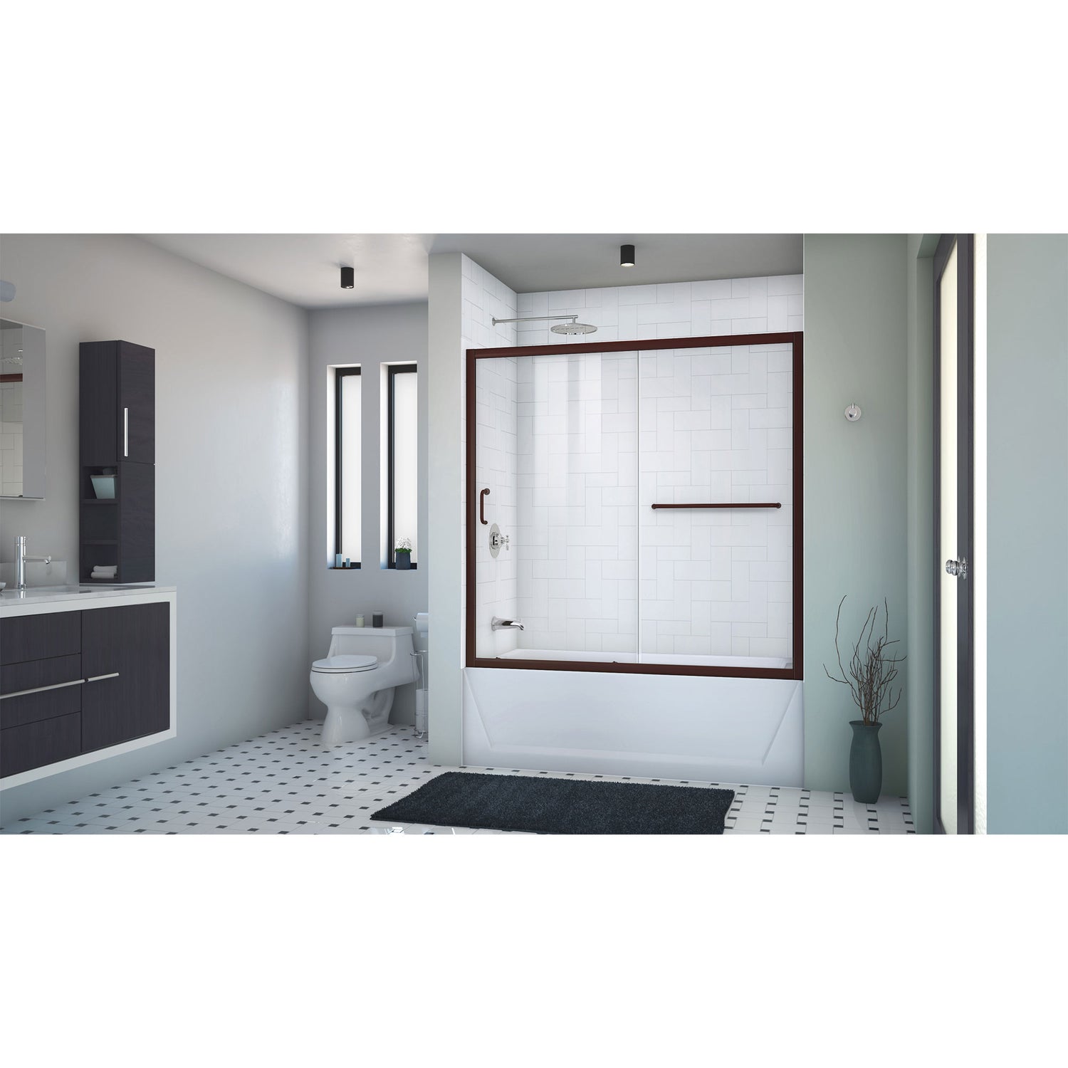 DreamLine Infinity-Z 56-60 in. W x 58 in. H Semi-Frameless Sliding Tub Door, Clear Glass in Oil Rubbed Bronze