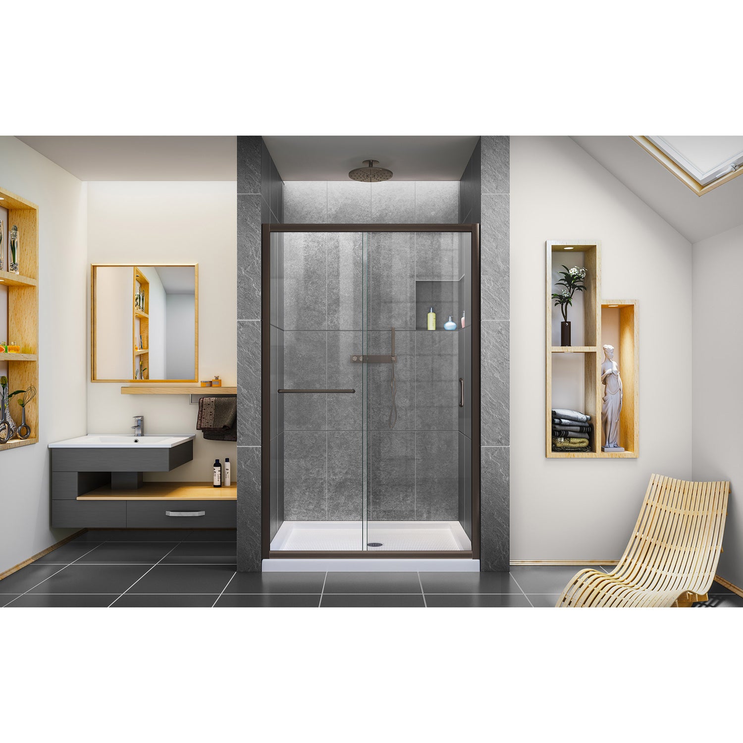 DreamLine Infinity-Z 36 in. D x 48 in. W x 74 3/4 in. H Clear Sliding Shower Door in Oil Rubbed Bronze and Center Drain White Base