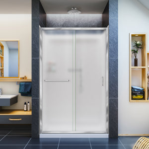 DreamLine Infinity-Z 36 in. D x 48 in. W x 76 3/4 in. H Frosted Sliding Shower Door in Chrome, Center Drain White Base, Wall Kit
