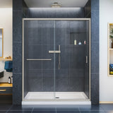 DreamLine Infinity-Z 34 in. D x 60 in. W x 74 3/4 in. H Clear Sliding Shower Door in Brushed Nickel and Center Drain White Base