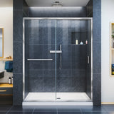 DreamLine Infinity-Z 32 in. D x 54 in. W x 74 3/4 in. H Clear Sliding Shower Door in Chrome and Center Drain White Base