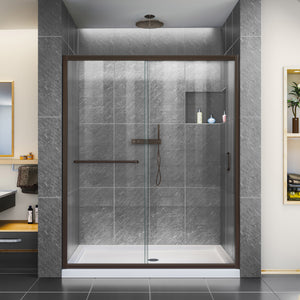 DreamLine Infinity-Z 32 in. D x 54 in. W x 74 3/4 in. H Clear Sliding Shower Door in Oil Rubbed Bronze and Center Drain White Base