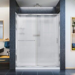 DreamLine Infinity-Z 36 in. D x 60 in. W x 76 3/4 in. H Frosted Sliding Shower Door in Chrome, Left Drain Base and Wall Kit