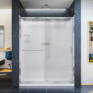 DreamLine Infinity-Z 34 in. D x 60 in. W x 76 3/4 in. H Frosted Sliding Shower Door in Chrome, Right Drain Base and Wall Kit
