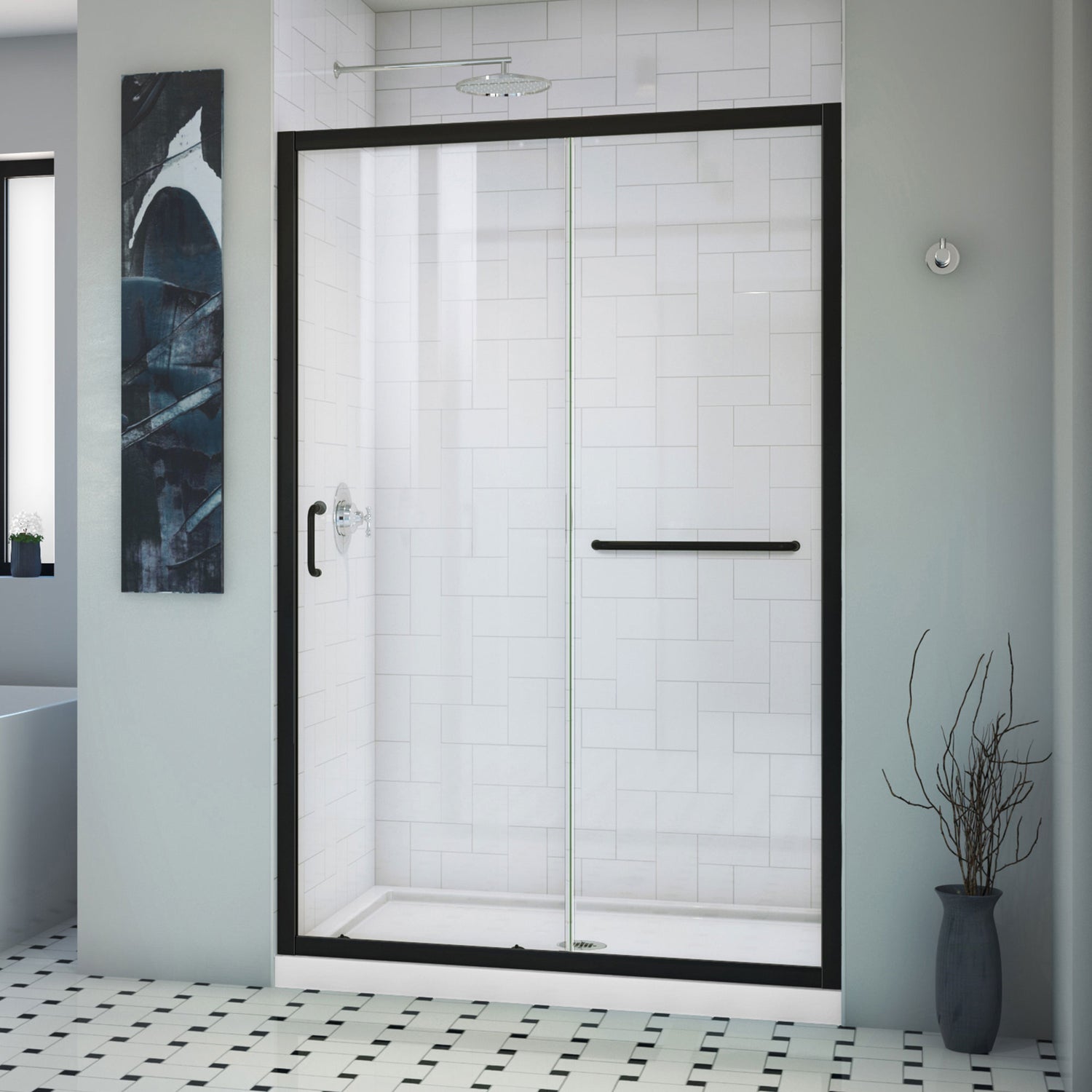 DreamLine Infinity-Z 44-48 in. W x 72 in. H Semi-Frameless Sliding Shower Door, Clear Glass in Satin Black
