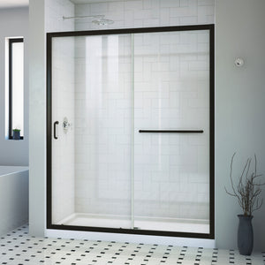 DreamLine Infinity-Z 36 in. D x 60 in. W x 74 3/4 in. H Clear Sliding Shower Door in Satin Black, Center Drain White Base