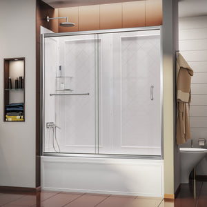 DreamLine Infinity-Z 56-60 in. W x 60 in. H Clear Sliding Tub Door in Chrome with White Acrylic Wall Kit