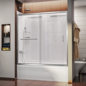 DreamLine Infinity-Z 56-60 in. W x 60 in. H Clear Sliding Tub Door in Chrome with White Acrylic Wall Kit