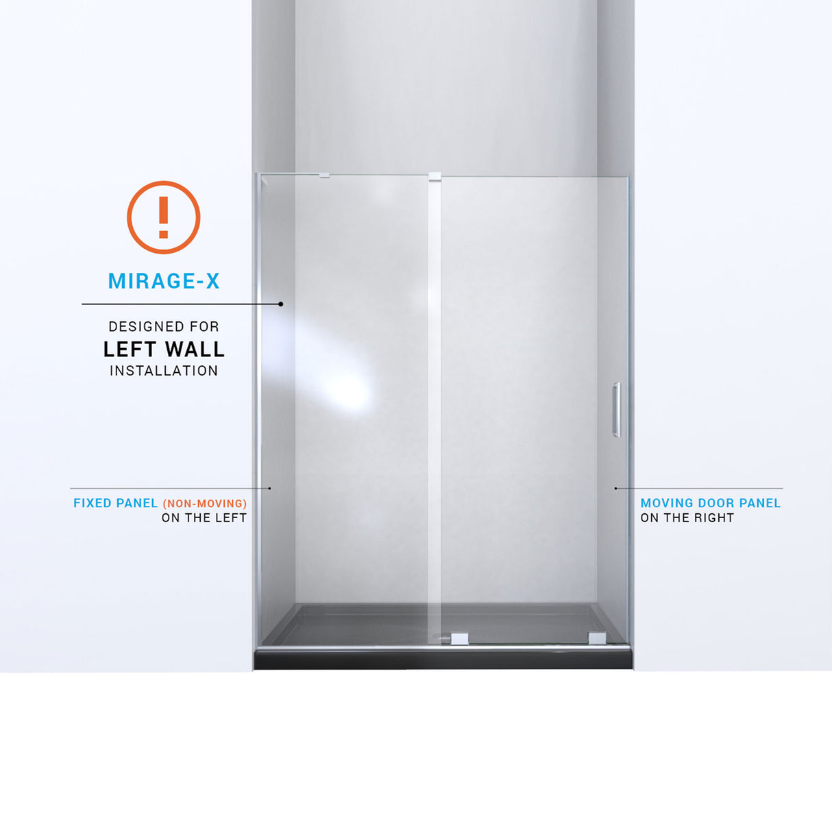 DreamLine Mirage-X 56-60 in. W x 58 in. H Frameless Sliding Tub Door in Chrome; Left Wall Installation
