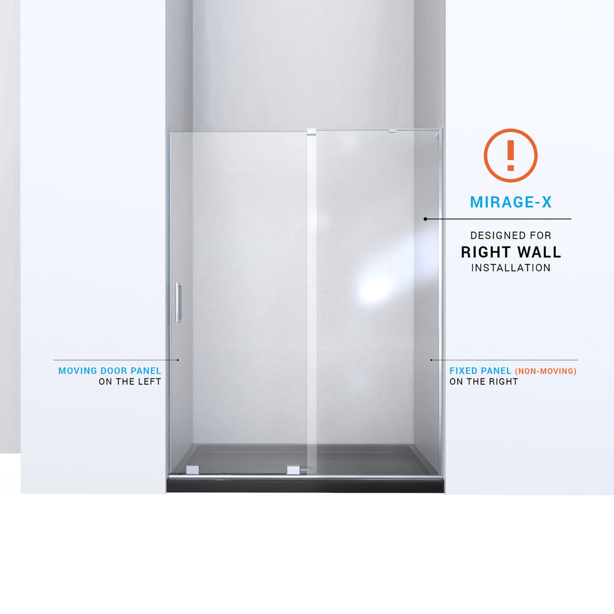 DreamLine Mirage-X 56-60 in. W x 72 in. H Frameless Sliding Shower Door in Chrome; Right Wall Installation