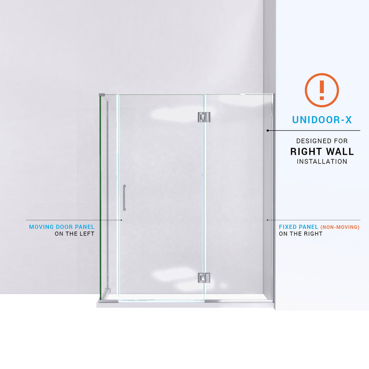 DreamLine Unidoor-X 58 1/2 in. W x 34 3/8 in. D x 72 in. H Frameless Hinged Shower Enclosure in Chrome