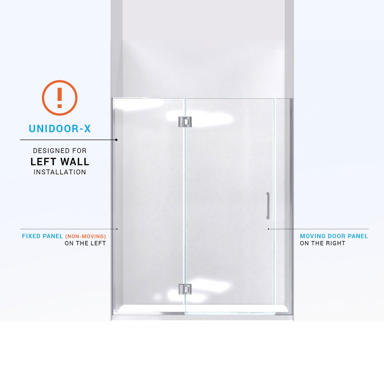 DreamLine Unidoor-X 56 1/2-57 in. W x 72 in. H Frameless Hinged Shower Door in Chrome