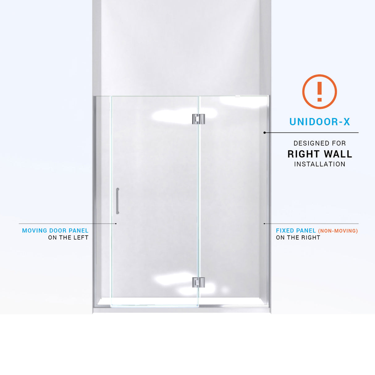 DreamLine Unidoor-X 57-57 1/2 in. W x 72 in. H Frameless Hinged Shower Door in Chrome