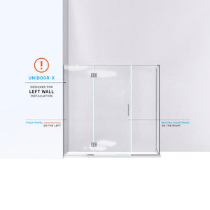 DreamLine Unidoor-X 69 1/2 in. W x 34 3/8 in. D x 72 in. H Frameless Hinged Shower Enclosure in Brushed Nickel