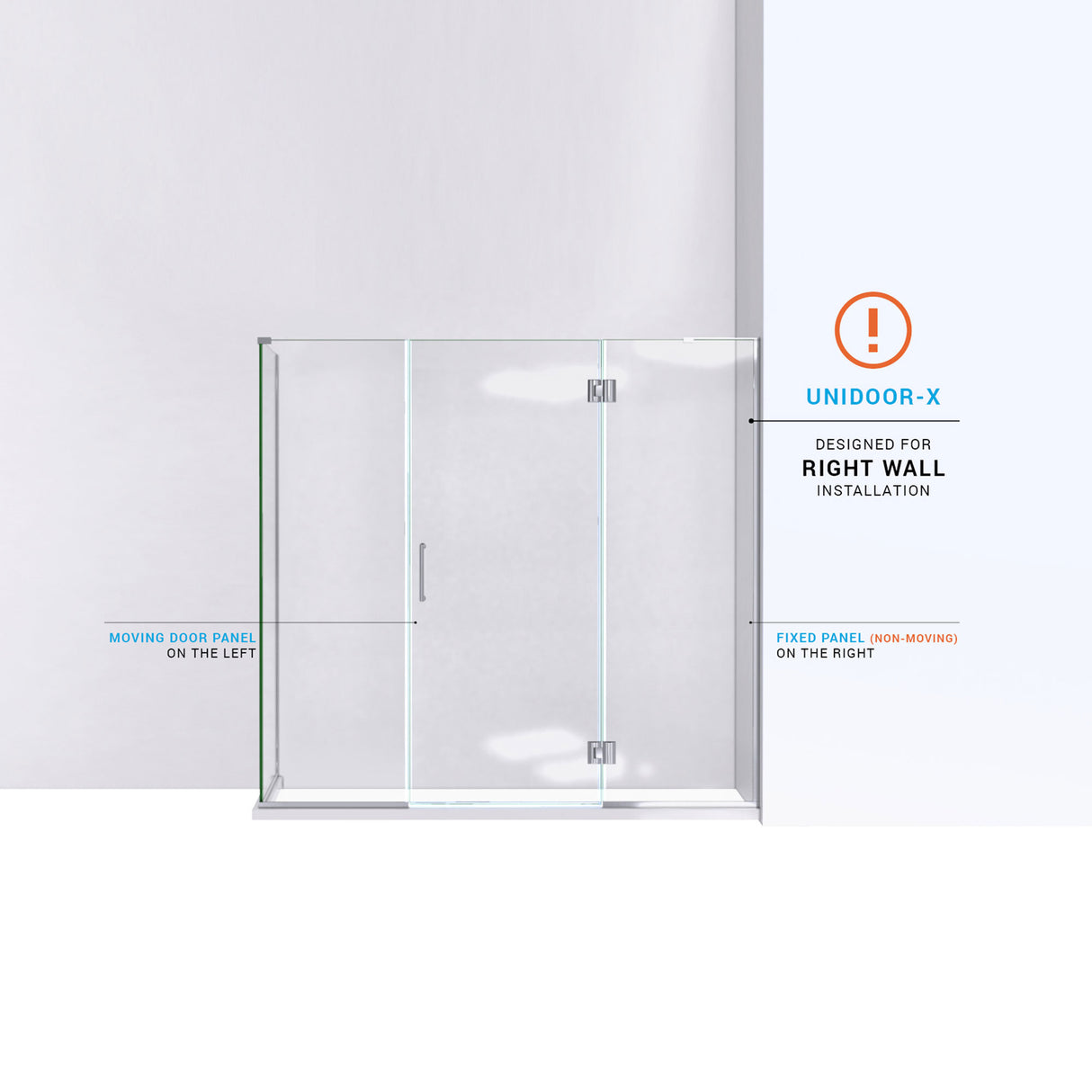 DreamLine Unidoor-X 64 in. W x 30 3/8 in. D x 72 in. H Frameless Hinged Shower Enclosure in Chrome