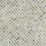 Ivory iridescent 12x12 glass meshmounted mosaic tile THDW3-SH-IVRYIR3-4X3-4GL product shot angle view