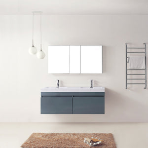 Virtu USA Zuri 55" Double Bath Vanity in Wenge with White Polymarble Top and Integrated Square Sinks