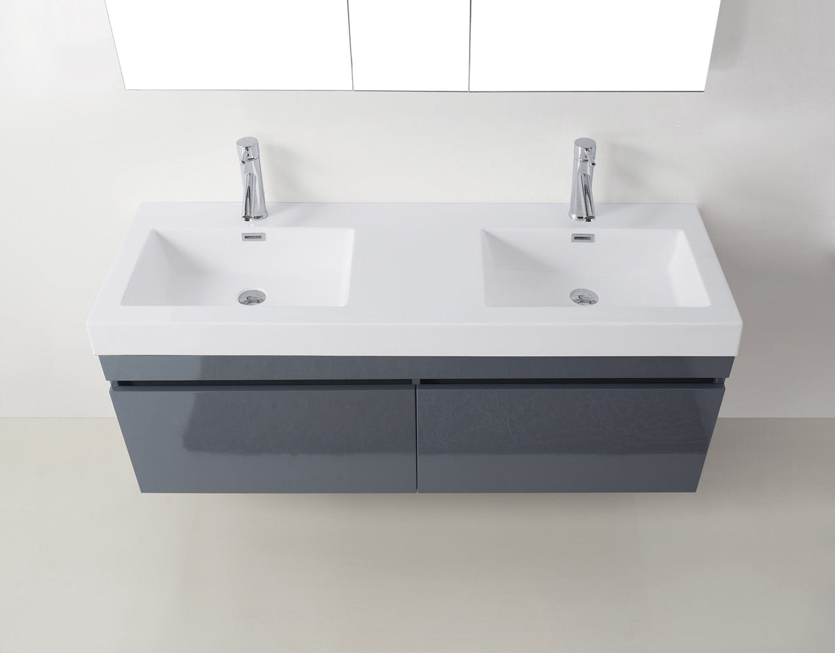 Virtu USA Zuri 55" Double Bath Vanity in Wenge with White Polymarble Top and Integrated Square Sinks