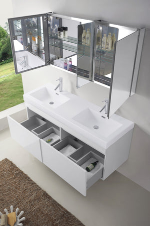 Virtu USA Zuri 55" Double Bath Vanity in Wenge with White Polymarble Top and Integrated Square Sinks