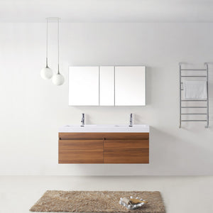 Virtu USA Zuri 55" Double Bath Vanity in Wenge with White Polymarble Top and Integrated Square Sinks