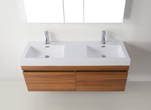 Virtu USA Zuri 55" Double Bath Vanity in Wenge with White Polymarble Top and Integrated Square Sinks