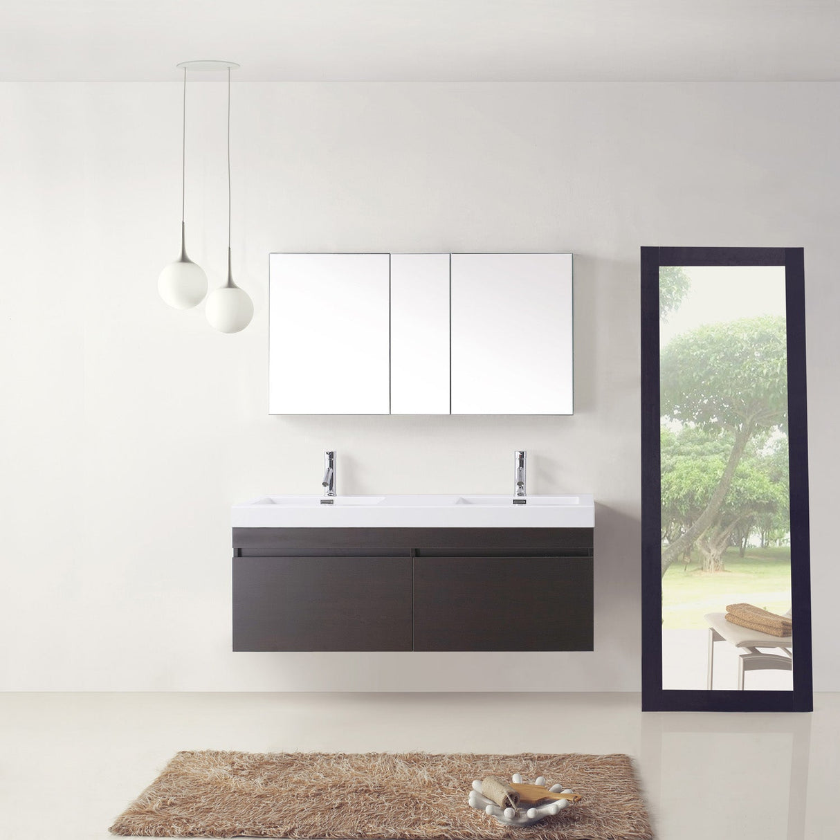 Virtu USA Zuri 55" Double Bath Vanity in Wenge with White Polymarble Top and Integrated Square Sinks