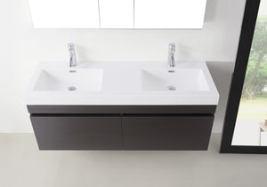 Virtu USA Zuri 55" Double Bath Vanity in Wenge with White Polymarble Top and Integrated Square Sinks