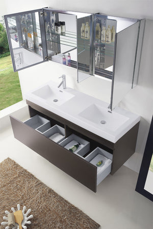 Virtu USA Zuri 55" Double Bath Vanity in Wenge with White Polymarble Top and Integrated Square Sinks