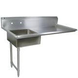 John Boos JDTS-20-60UCL Stainless Steel Pro-Bowl Undercounter Soiled Dishtable, 8" Deep Sink Bowl, 60" Length x 30" Width, Left Hand Side Table
