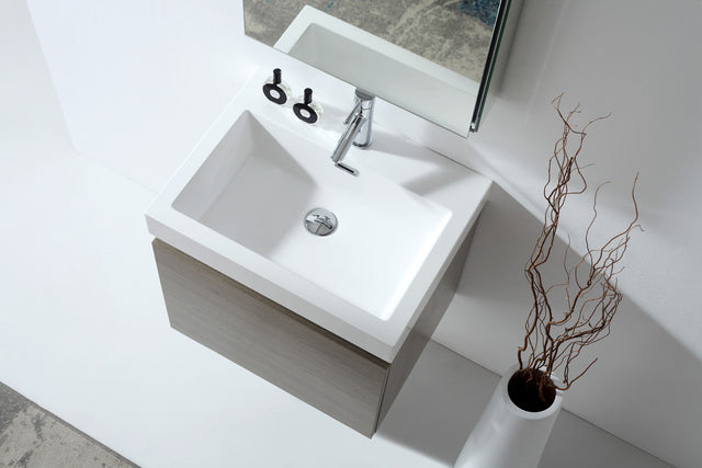 Virtu USA Zuri 24" Single Bath Vanity in Wenge with White Polymarble Top and Integrated Square Sink with Brushed Nickel Faucet with Matching Mirror