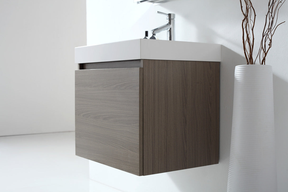 Virtu USA Zuri 24" Single Bath Vanity in Wenge with White Polymarble Top and Integrated Square Sink with Brushed Nickel Faucet with Matching Mirror