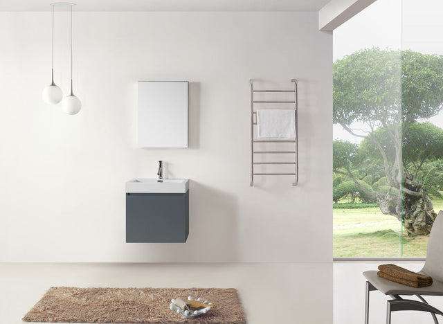 Virtu USA Zuri 24" Single Bath Vanity in Wenge with White Polymarble Top and Integrated Square Sink with Brushed Nickel Faucet with Matching Mirror