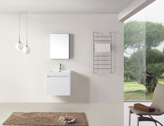 Virtu USA Zuri 24" Single Bath Vanity in Wenge with White Polymarble Top and Integrated Square Sink with Brushed Nickel Faucet with Matching Mirror